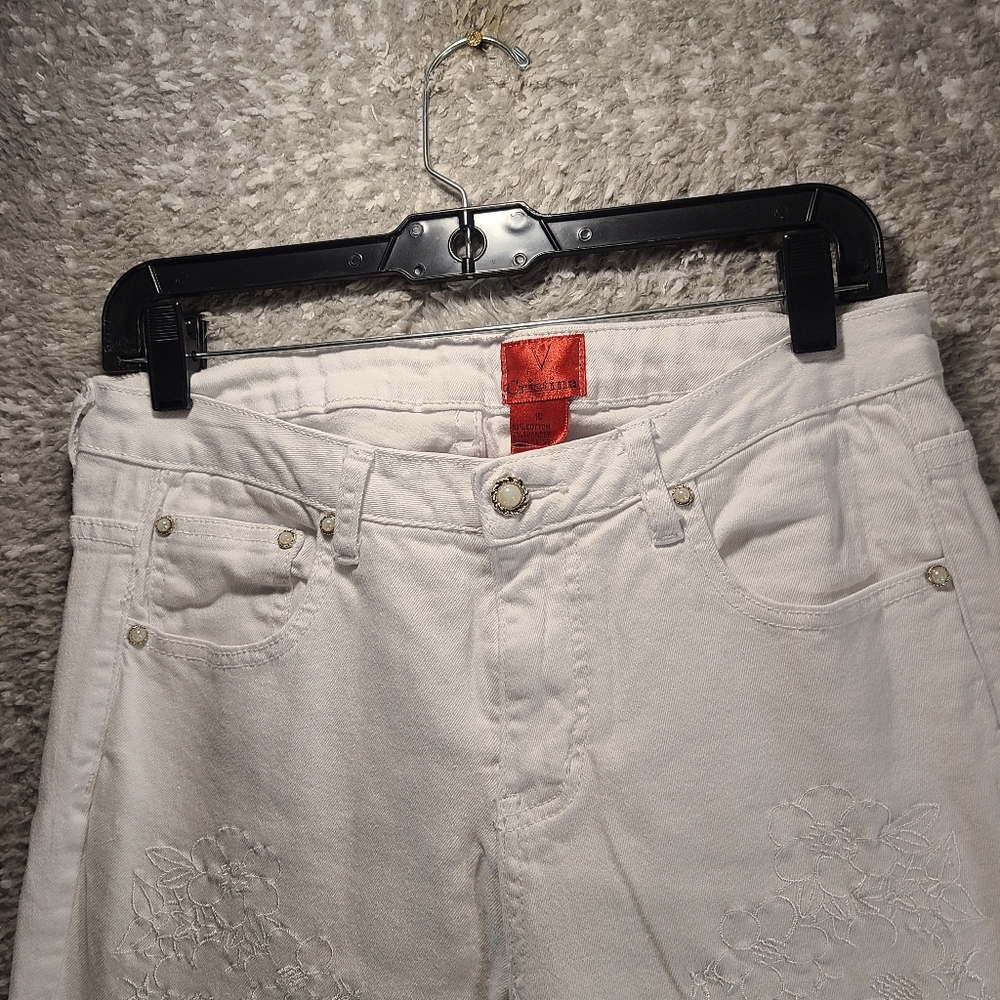 V Christina Women's Size 10 White Floral Embroidered Jeans Straight Pockets 29W - Picture 3 of 8